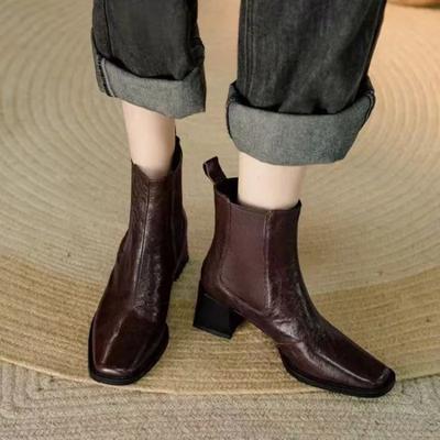 2024 Mode Damen Schuhe Knöchel Damenstiefel Elegant Moderne Stiefel Damen Nähen Eckige Zehenpartie Slipper High Heel Schuhe Damen Zapatos