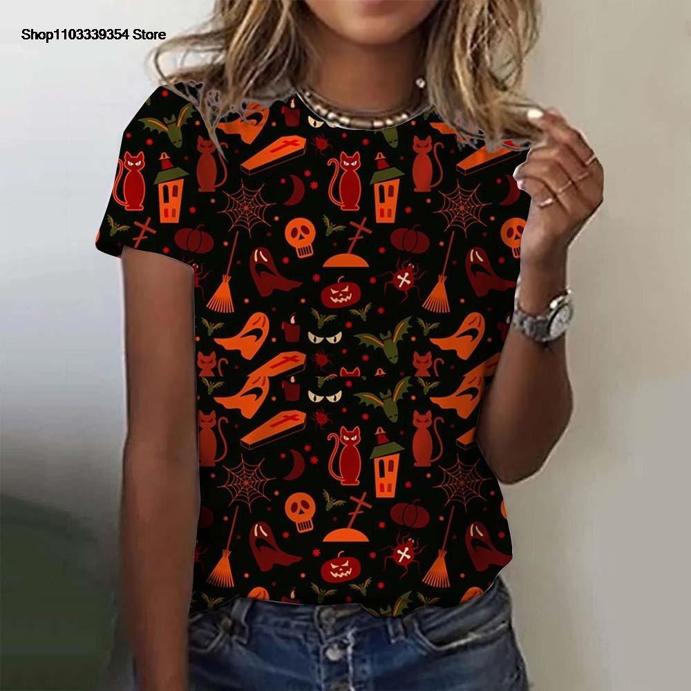 

Halloween women s T-shirt summer short sleeved pumpkin head costume 6XL