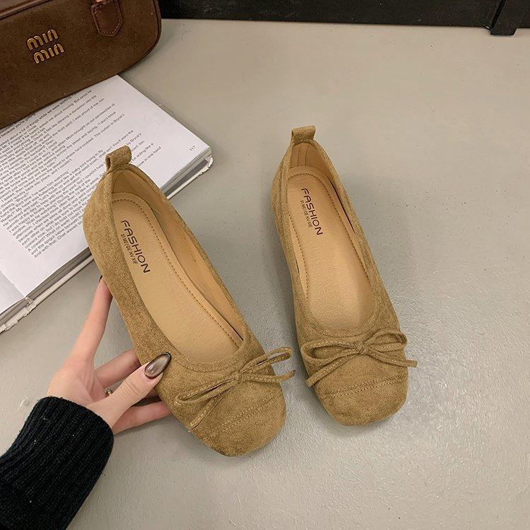 [Uncle Shoe] Red Shoes Daily Doudou Shoes Temperament Single Shoes Women's Shoes Commuting Soft-soled Single Shoes Comfortable Suede Butterfly