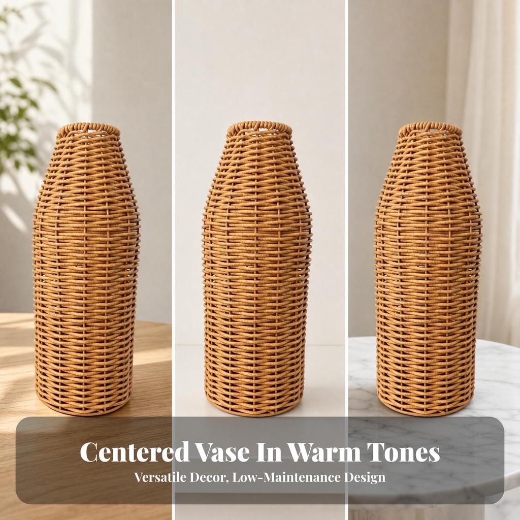 Rattan-Look Plastic Vase Long-Lasting for Reading Nook