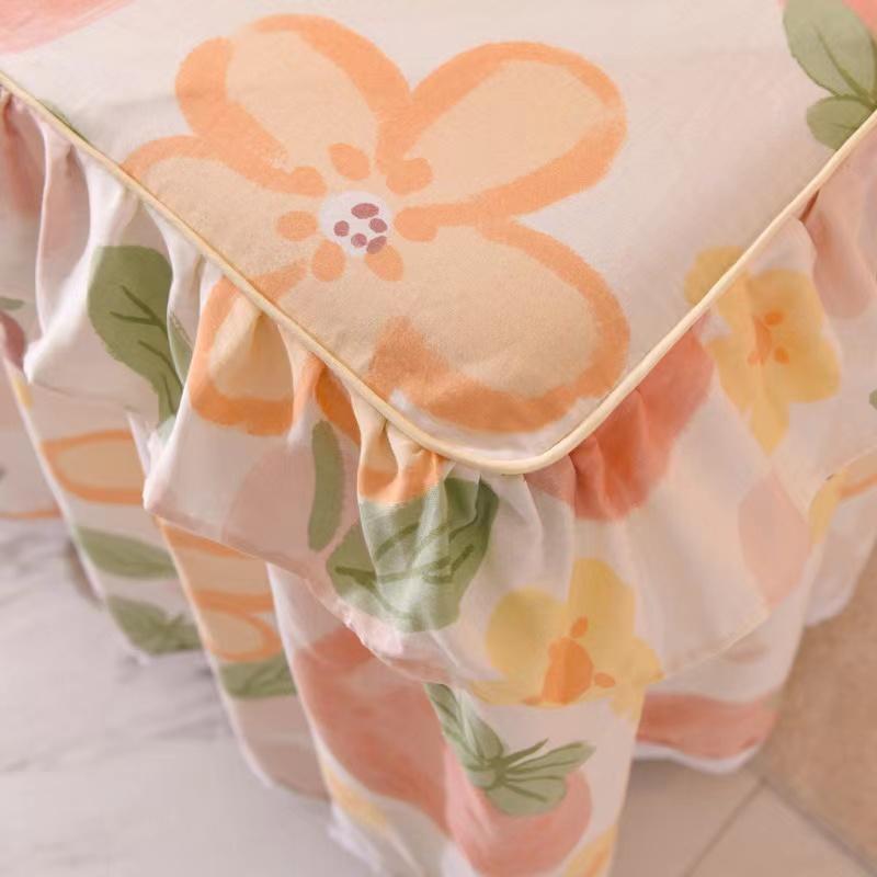 3pcs Sheet Set High Grade 100% Cotton Printed Bedspread King Queen Size Cute Pure Cotton Thick Bed Skirt with 2pcs Pillowcase