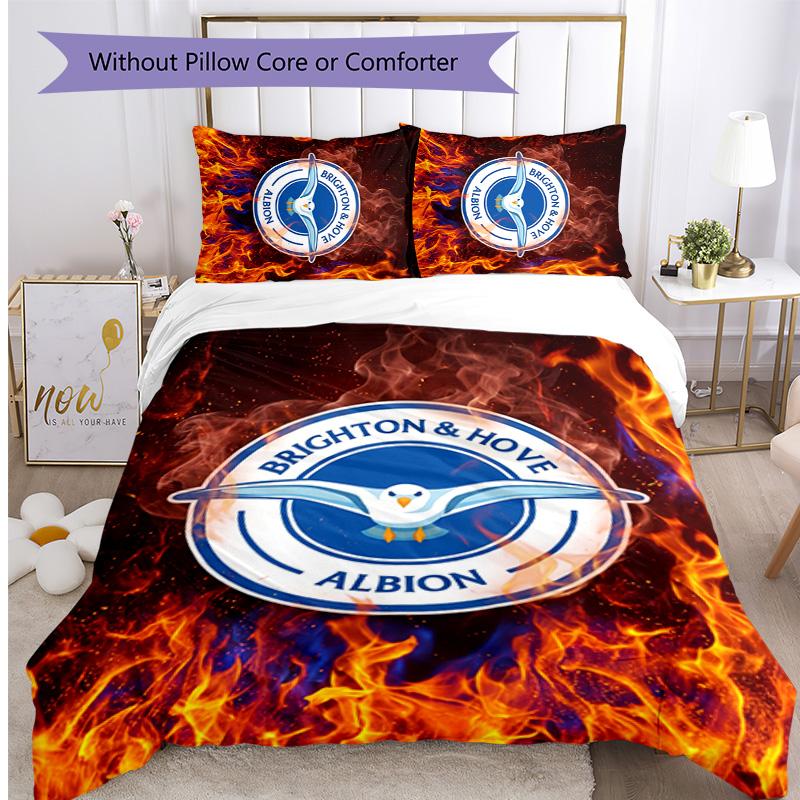 Brighton & Hove Albion Football Printed 3 Pieces Bedding Set, Comfortable Skin Friendly Bedroom Duvet Cover Set
