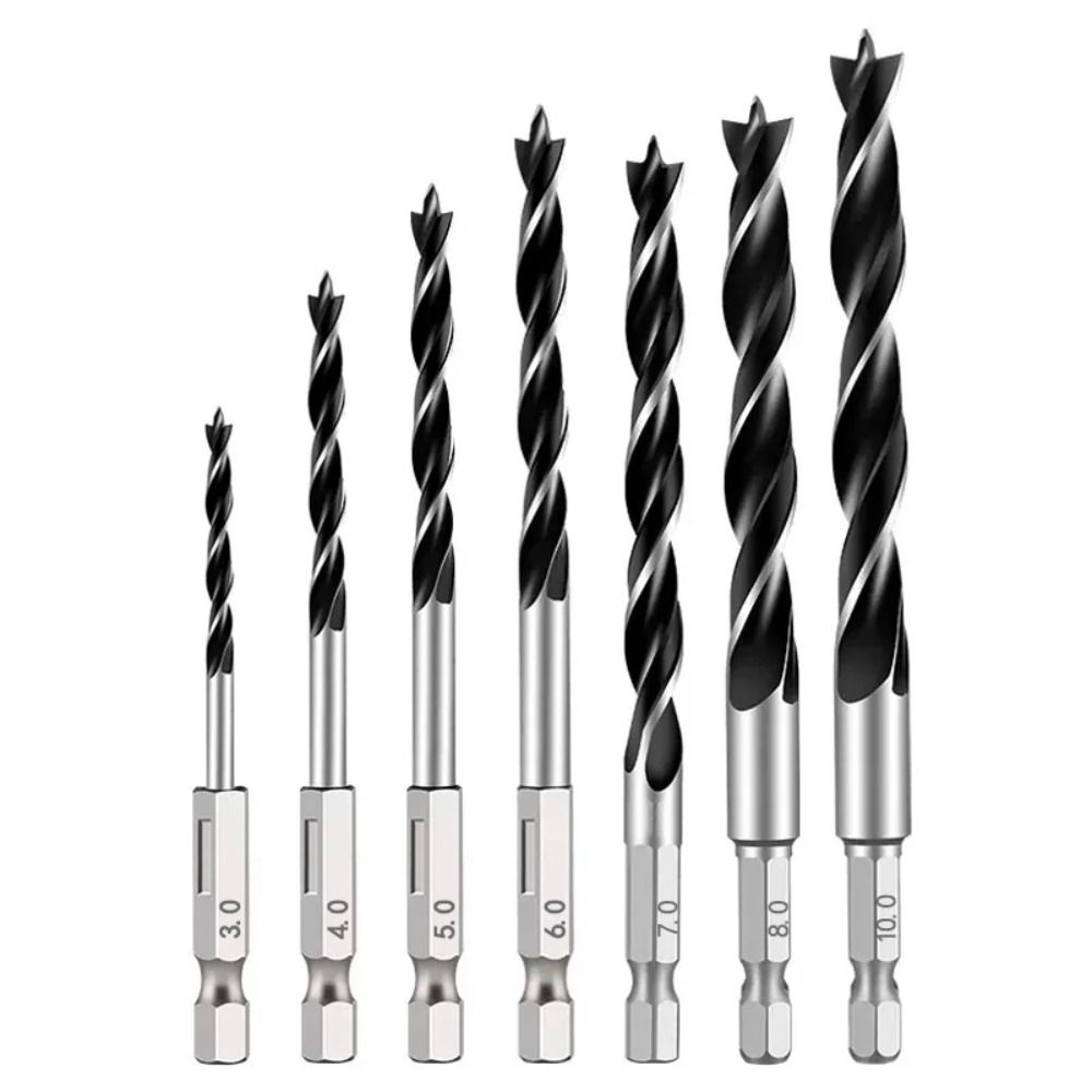 5PCS 4/5/6/8/10mm Three-pointed Woodworking Drill 1/4" Hex Shank Twist Dril Bit Wood Hole Opener