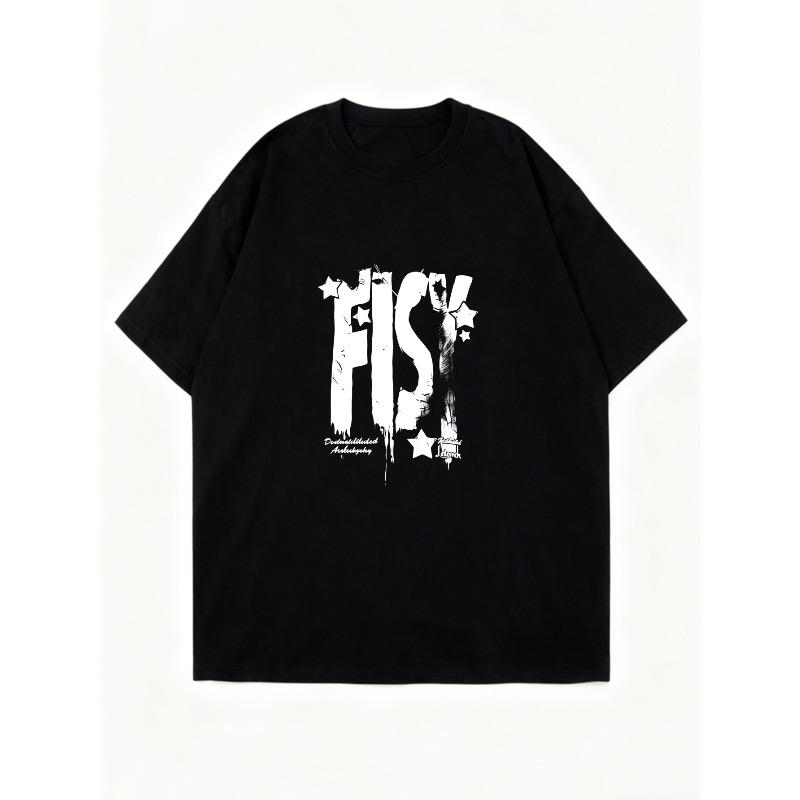 Übergroßes T-Shirt Schwarze Faust Grafikdruck Mit Sternen Und Text Streetwear Mode Freizeitkleidung