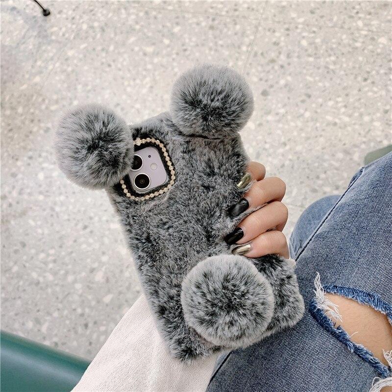 Custodia Honor X7 Peluche Coniglio Morbida Con Orecchie E Strass – Grigia