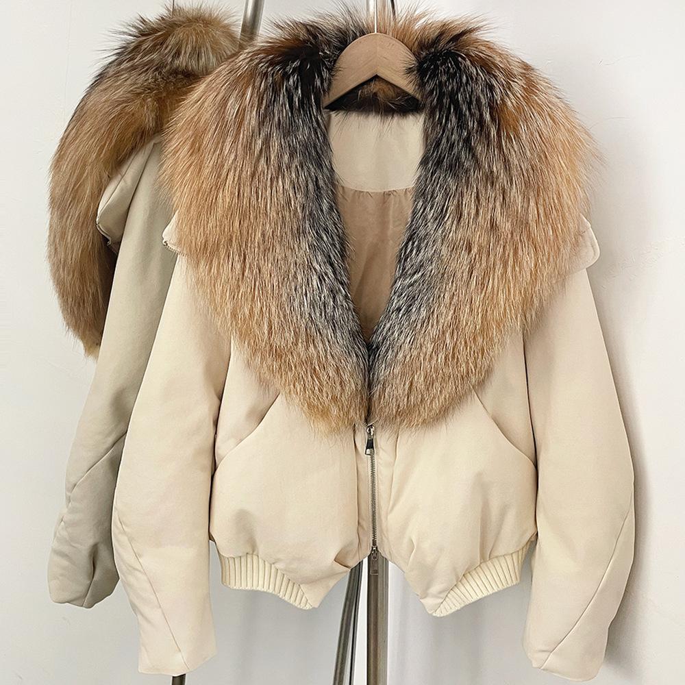 Europe and the United States new natural real fox fur collar down jacket autumn and winter versatile thickened warm women's short coat