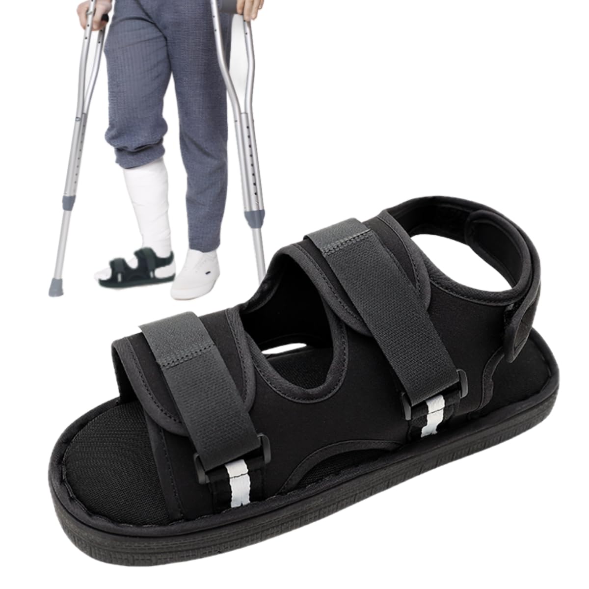 

Cast Velcro Rehabilitation Sandals for Ankle and Black Single-Foot Sandals, Ambidextrous, Adjustment, Non-Slip Sole, Fractures, Support, Injuries, чёрный
