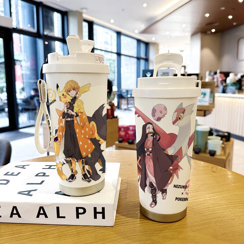 Demon Slayer Agatsuma Zenitsu Nerezový izolovaný hrnek se slámkou