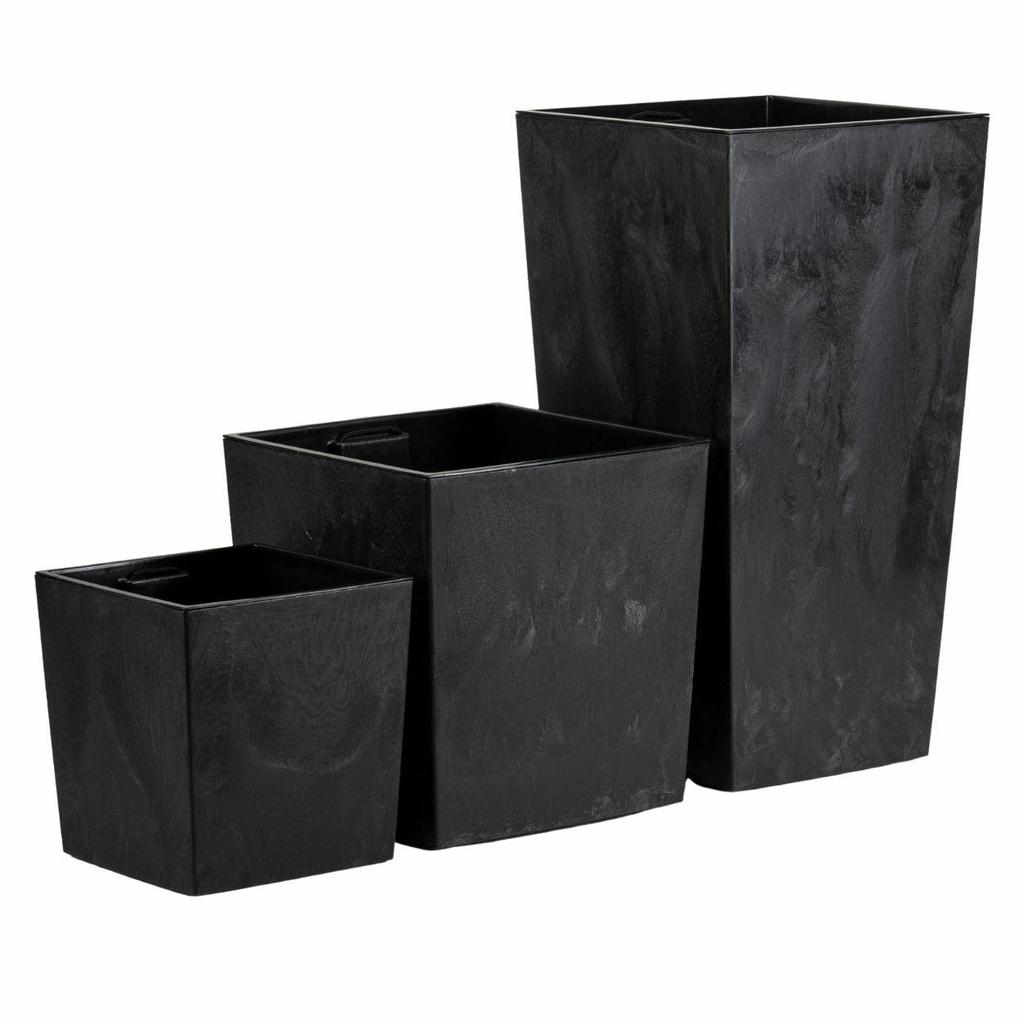 Set of Large Modern Black Concrete Flower Pots 3 Pcs