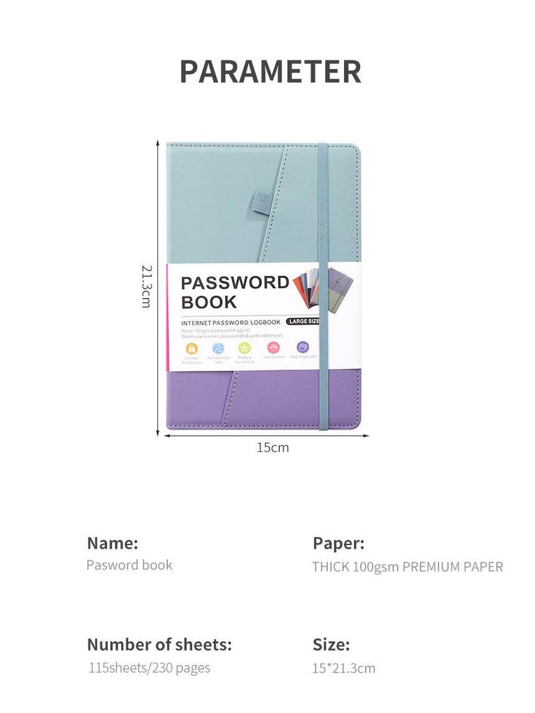 A5 Password-Protected Notebook for Website & Contact Management