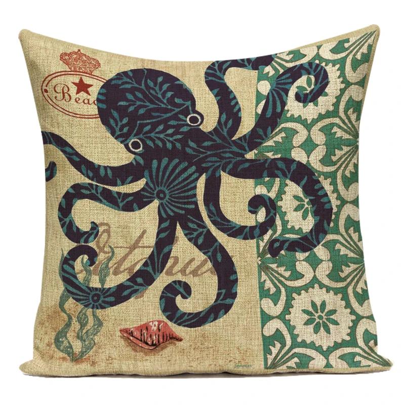 Fashion Nordic Style Marine Biology Conch Crab Octopus Cushion Cover Sea Whale Home Pillow Case Custom Pillows Covers