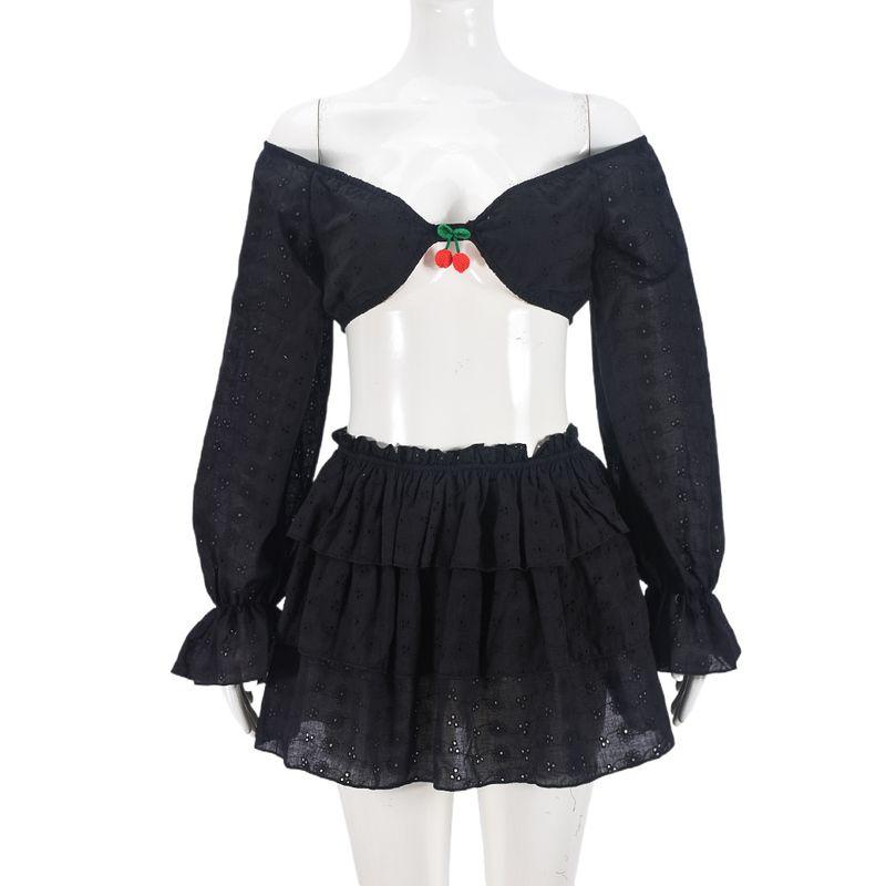 

Autumn Fashion Trendy New Sexy Style Street Sexy Crop Top Three-Dimensional Decoration 51233 Miniskirt Suit Female Black(Pure Cotton Slim Looking) L