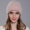 Women's Winter Angora Rabbit Hair Knitted Fried Dough Twist Double Flanging Warm Versatile Wool Hat