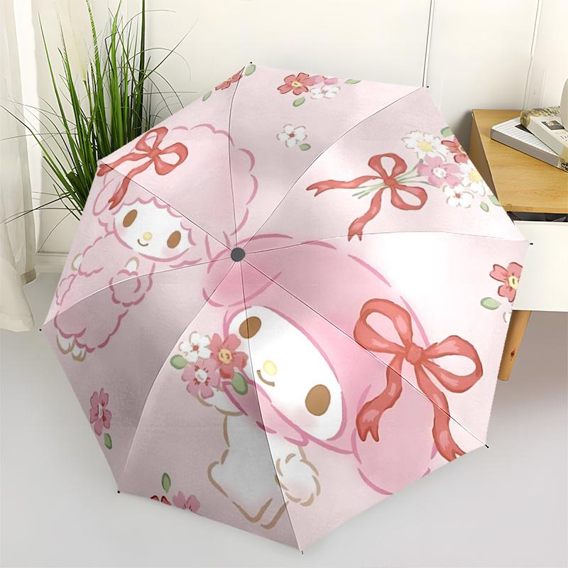 

1pc My Melody & My Dear My Melody Floral Pattern Automatic Opening/Closing Umbrella with Foldable Design, 8-Bone Iron Frame Outdoor Umbrella, Perfect