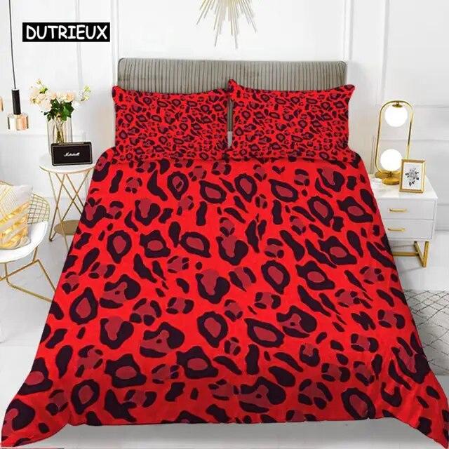 Leopard Print Duvet Cover Set Queen Size Girl Colorful Cheetah Print Bedding Set Polyester Wild Animal Theme Comforter Cover Set  three-piece set