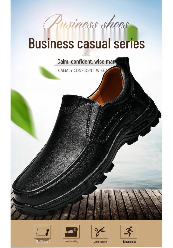 Men's Large Size Leather Loafers - Outdoor, Casual, Slip-On, Spring Low-Top Dad Shoes