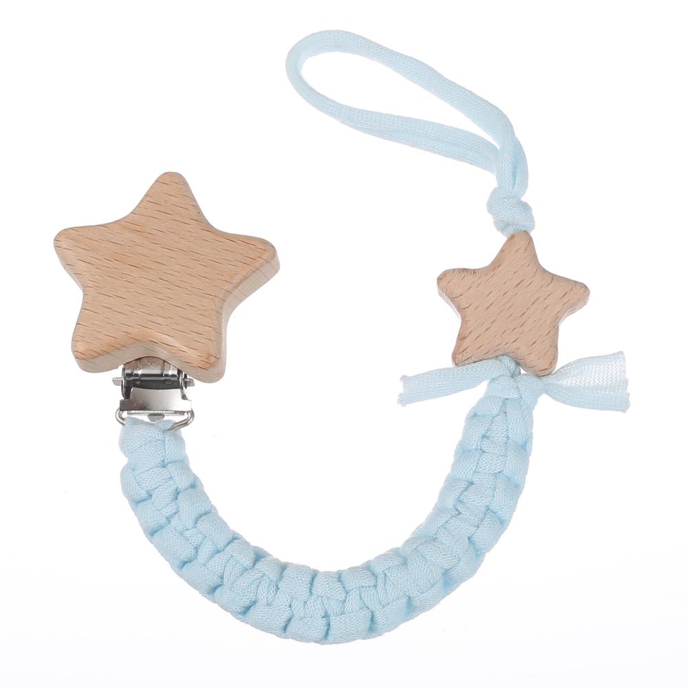 Baby Beech Wood Pentagram Pacifier Clip Handmade Woven Cotton Soother Nipple Chain For Baby Nursing Teether Chewing Toys Gift