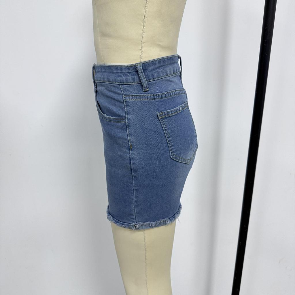 European & American Women's Handmade Ripped Light Blue Loose Denim Shorts