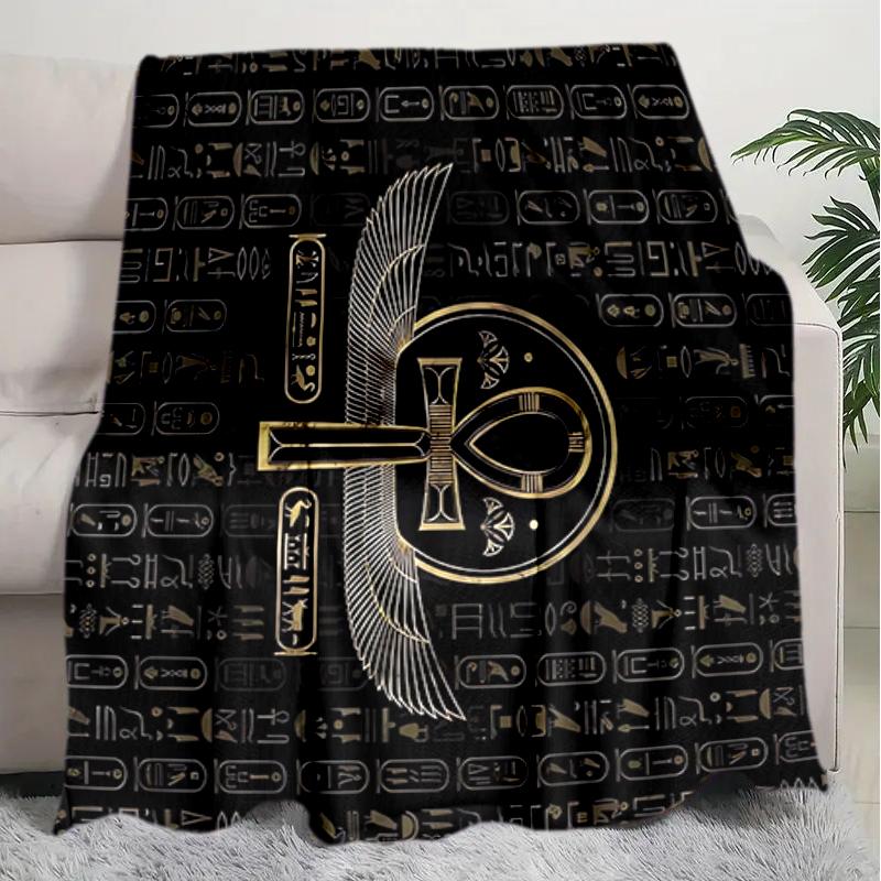 1PC Egyptian theme printed blanket, all season lightweight home office outdoor nap multifunctional blanket A2