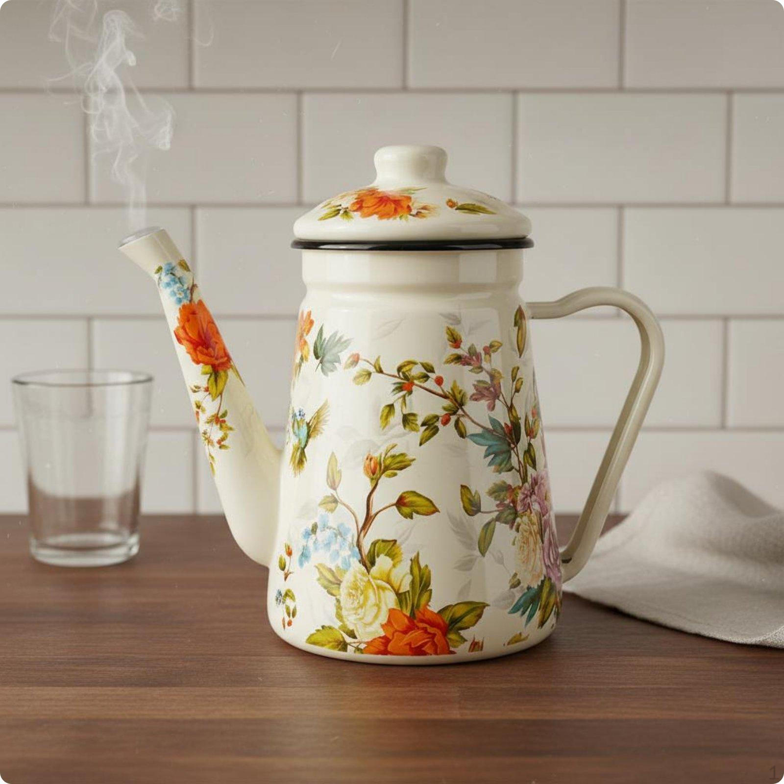 Lidded Enamel Coffee Pot Thickened Pour over Kettle Multi Use