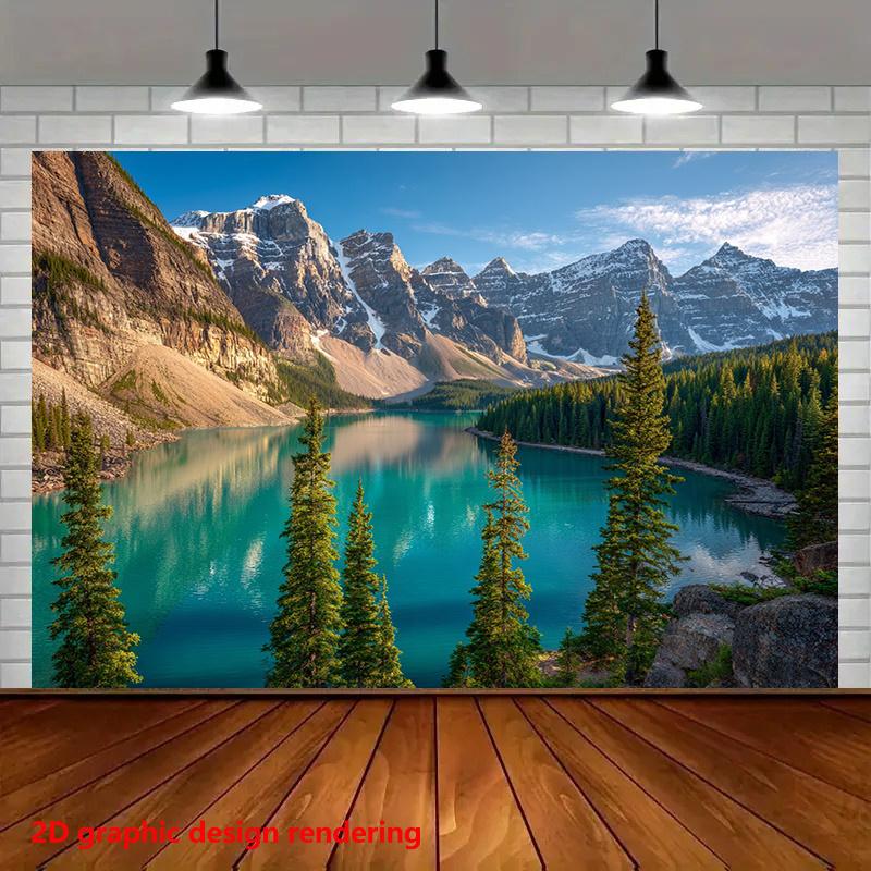 

Mountain Lake Scenery Tapestry Nature Landscape Photography Wall Art for Meditation Yoga Studio Calm Serene Environment Design 74x94cm(29x37in)