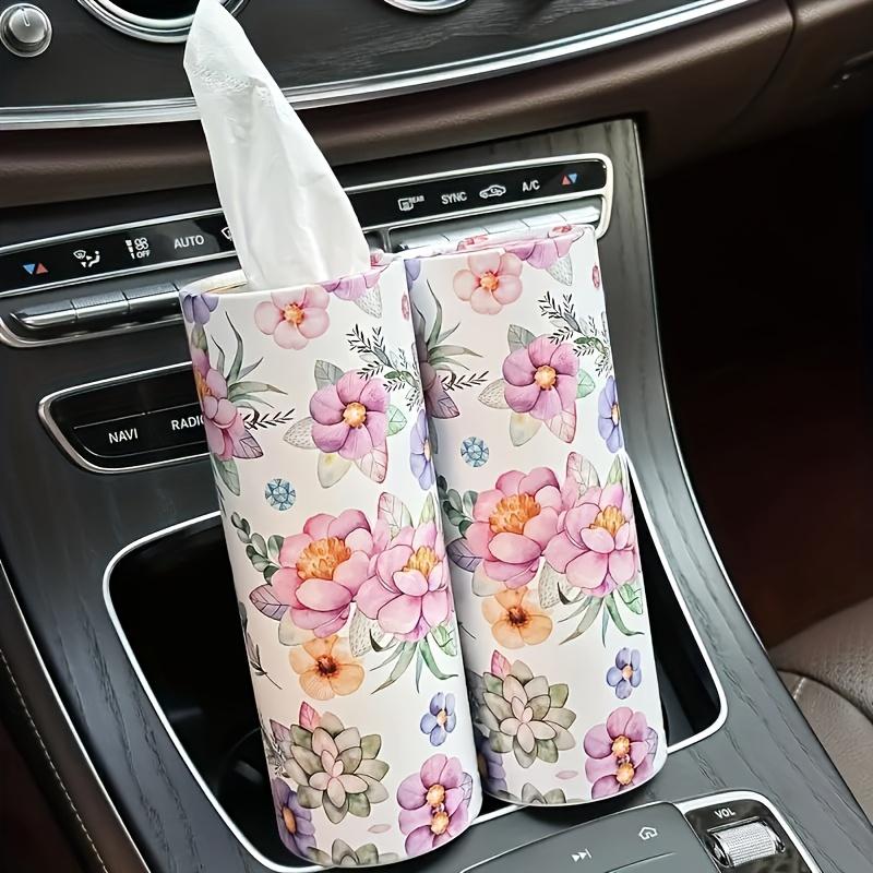 2Rolls Flower Patterned Car Tissue - Cylindrical Tissue Tube, Car Cylindrical Paper, Including Facial Tissue Paper