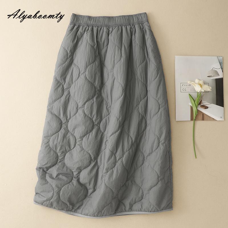 Korean Style Plus Size Autumn Winter Women Basic Skirt High Waist Casual Loose Padded Cotton Skirt Vintage Ladies' All-Match Midi Skirt
