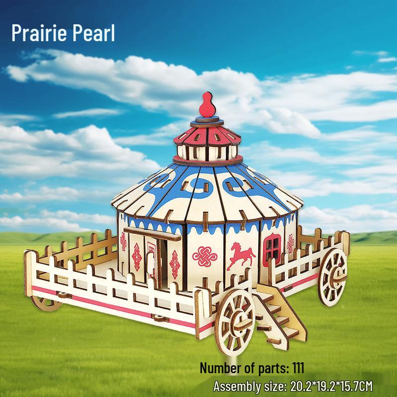 Wooden 3D Mongolian Yurt Model DIY Craft - Handmade Ethnic Style Educational Toy Ornament