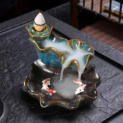 Incense Burner Ceramic Waterfall Backflow Aroma Fragrance Koi Fish Zen Censer Sandalwood Incense Holder Office Home Decoration