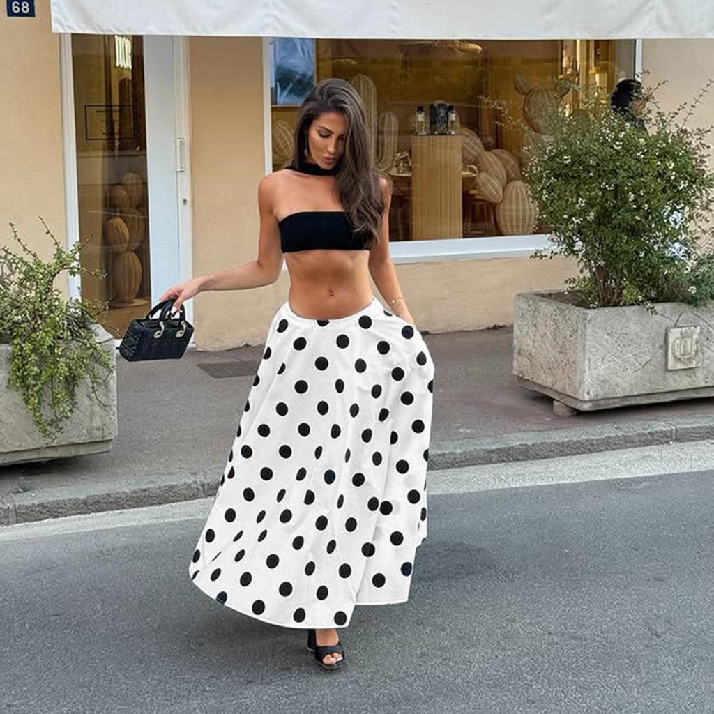 Hepburn Style French Elegance Polka Dot A-line Midi Skirt - Autumn Fashion, Loose Low-Waist Design for Women