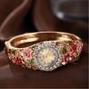 Ladies Floral Bangle Watch Rhinestone Round Dial Watch Elegant Quartz Wristwatch Sparkly Women Timepiece Gift for Mom Wife