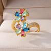 Colored Zircon Double Flower Rings For Women Gold Plated Stainless Steel Flower Opening Ring Wedding Aesthetic Jewelry Gift 2023