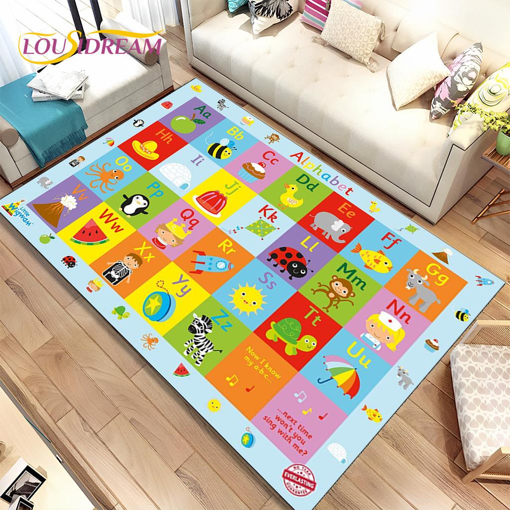 ABC dibujos animados niños sala de juegos alfabeto niños gateando área de educación temprana alfombra, alfombra para sala de estar dormitorio sofá, alfombra antideslizante