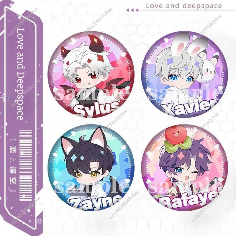 Love and Deepspace 58MM Badge Sylus Rafayel Zayne Xavier Caleb Anime Cosplay Cartoon Emblem Brooch Pin Fans Collection Deco Gift