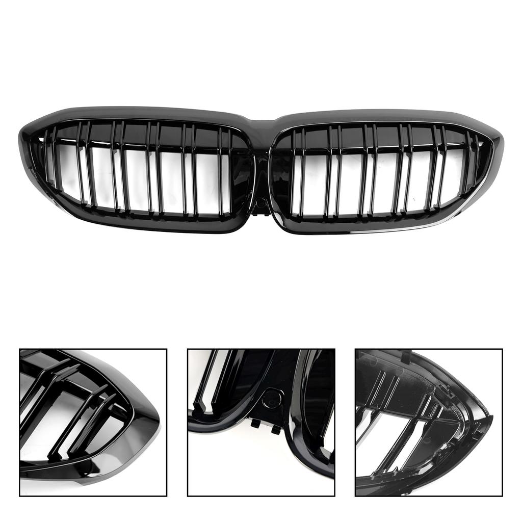 Black Dual Slat Kidney Grille Grill 51138072085 Fit BMW 3 Series G20 2019-2022
