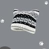 Playful Ear Cat Hand Knitted Beanie Hat For Women Charming Striped Design Perfect For Autumn And Fashion Winter