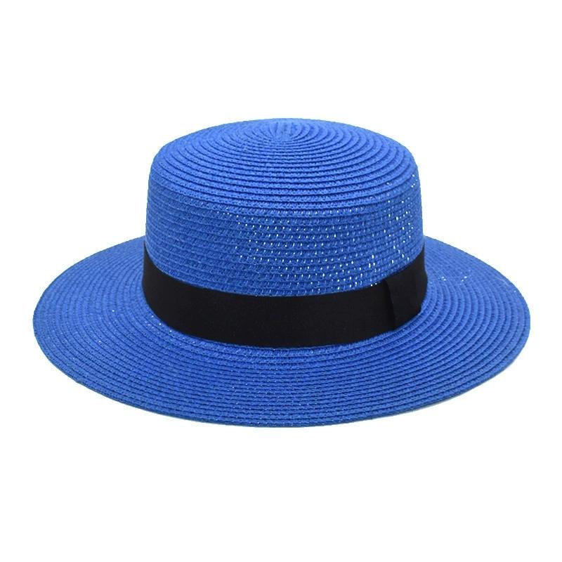 Summer Sun Protection Beach Flat-Brimmed Straw Hat Straw Woven Sunshade Hat Beach Wide-Brimmed Hat