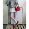 Sheepskin Inner Height Increase 4cm Retro Red Shoes Mary Jane Shoes Women's Velcro Casual Moral Training Shoes Versatile Single Shoes