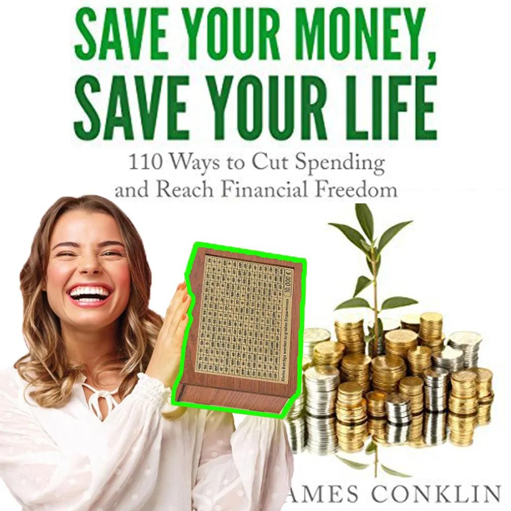 Euro Dollar Saving Money Box Handmade Wooden Cash Vault Piggy Bank with Money Goals Numbers for Kids Adults Gifts