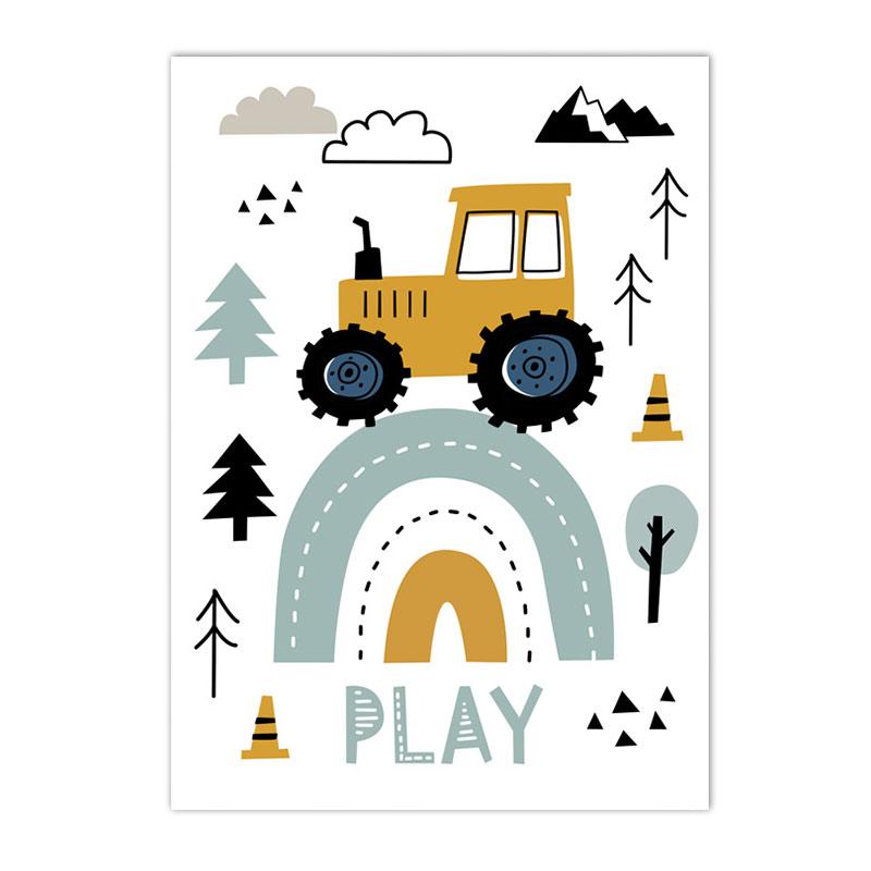 Kreslený Jeřáb Bagr Traktor Nákladní plakát Nástěnné umění Obraz na plátně Dětská školka Chlapci Obrázky Nordic Wall Print Room Decor