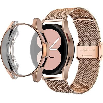 Mailänder Armband + Gehäuse mit Displayschutz für Samsung Galaxy Watch 4 40mm, Roségold