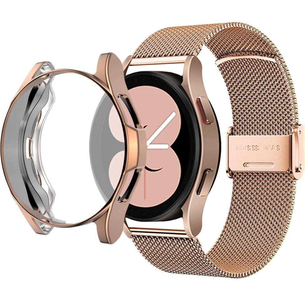 Milanese Bracelet + Case with Screen Protector for Samsung Galaxy Watch Active 2 40mm, Rose Gold