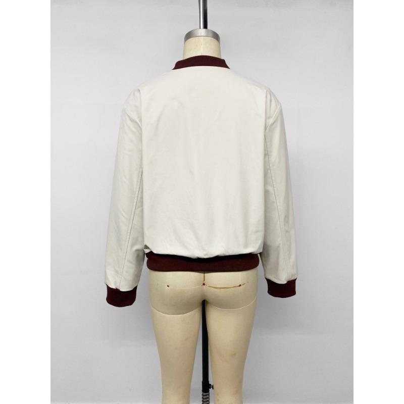 Women S Vintage Stand Collar Color Block Zip Pocket Loose Jacket
