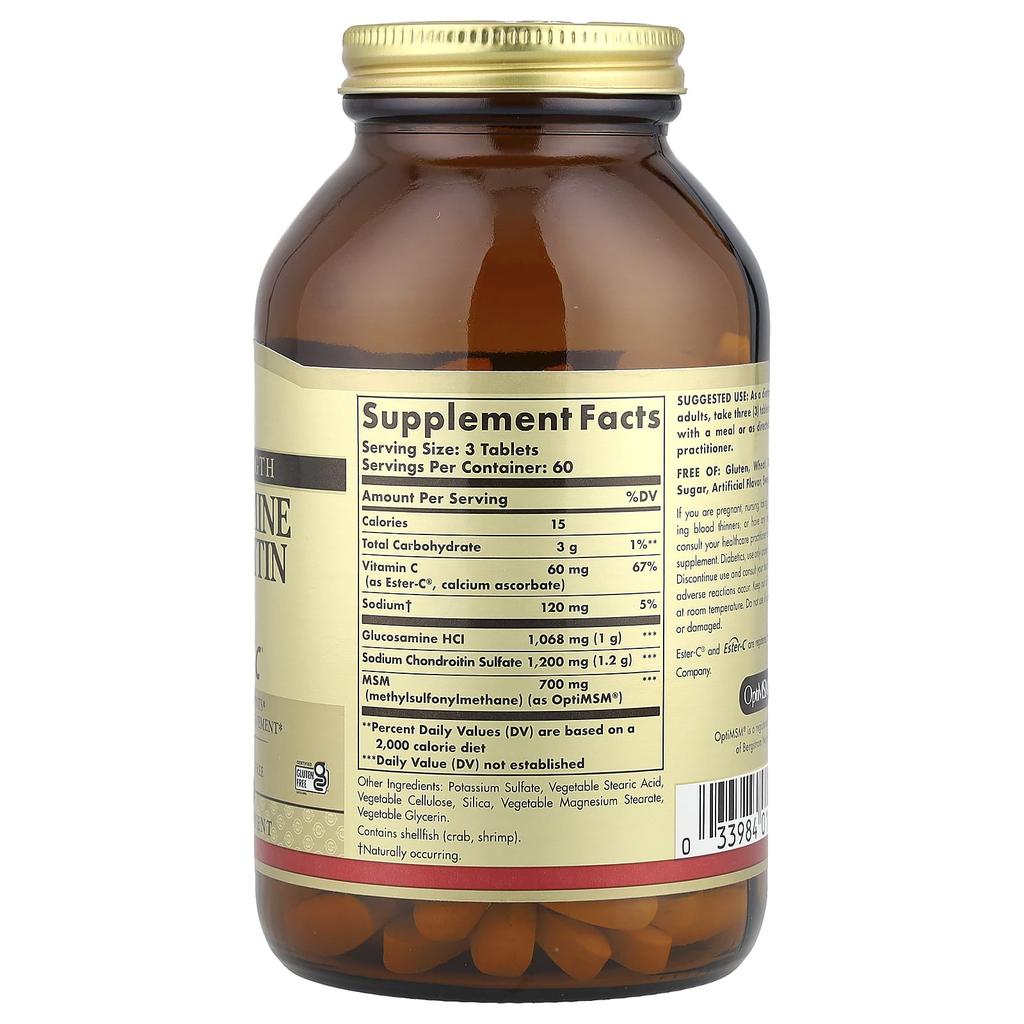 Solgar, Glukosamin Kondroitin MSM med Ester C, 180 Tabletter