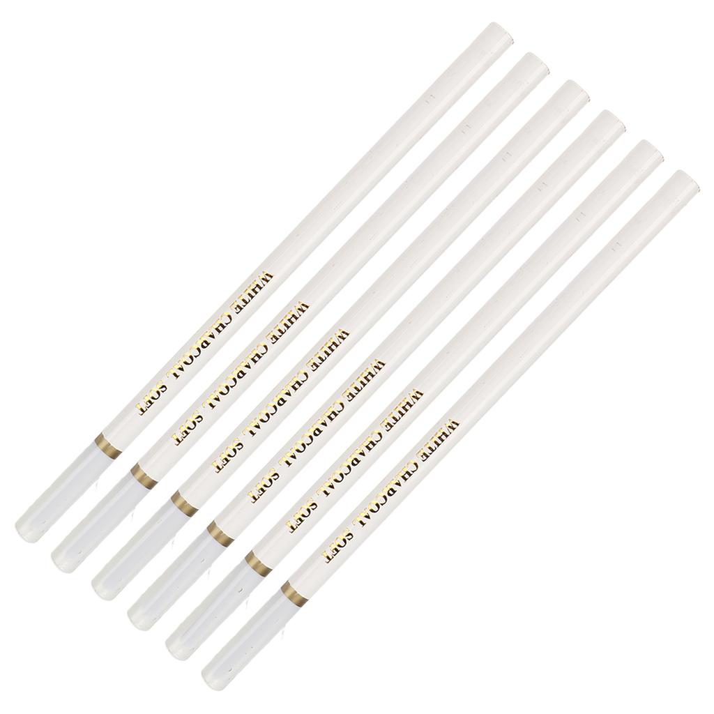 6 Pcs White Charcoal Pencil Non Toxic Environmentally Friendly Sketch Soft Medium Hard High Gloss