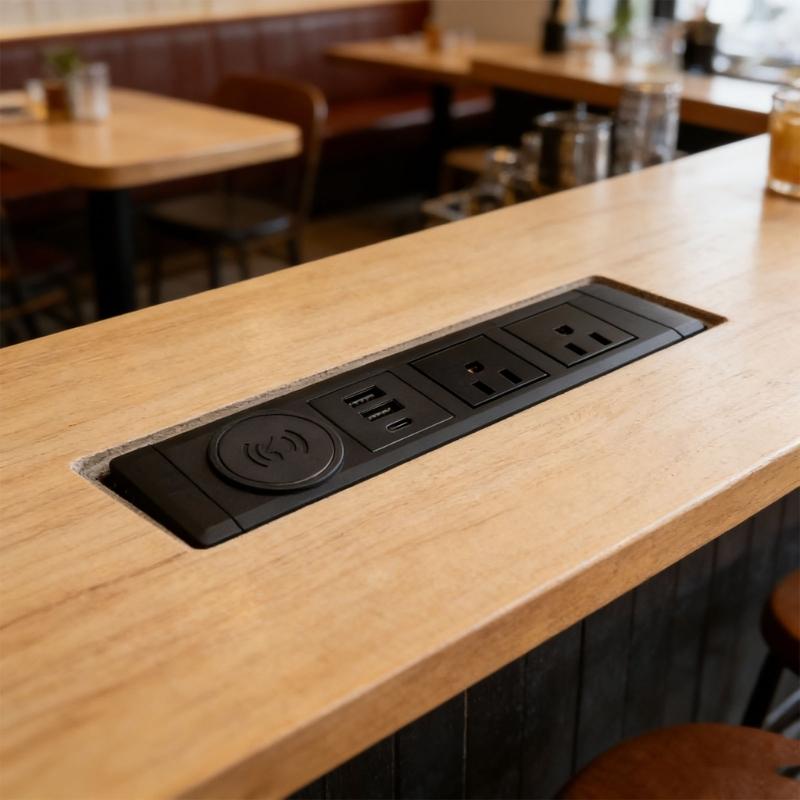 Multiunction Desk Mounted Charging Station Support Wireless Charging 2 110V Socket And 2 USB Port 1 Type C Port