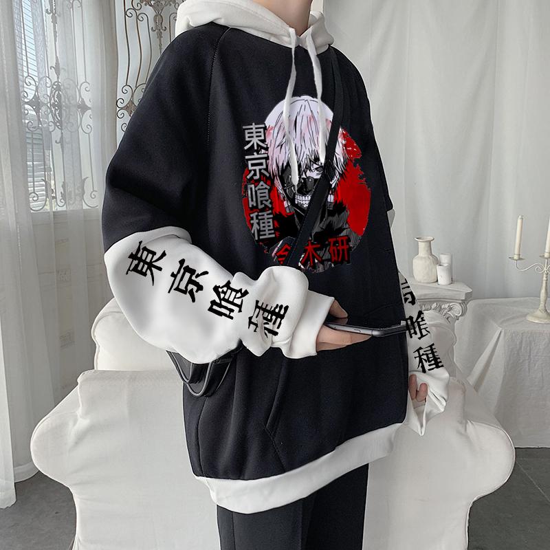 Japan Anime Tokyo Ghoul Hoodies Harajuku Kaneki Ken Head Poster Cartoon Crewneck Fashion Women Loose Patchwork Sweatshirts