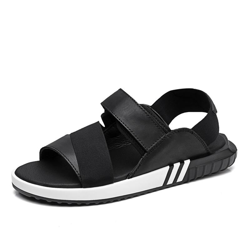 

Летние кожаные мужские сандалии черного цвета, простые мужские туфли ручной работы, удобные пляжные туфли, мужские сандалии T1 6.5 чёрный