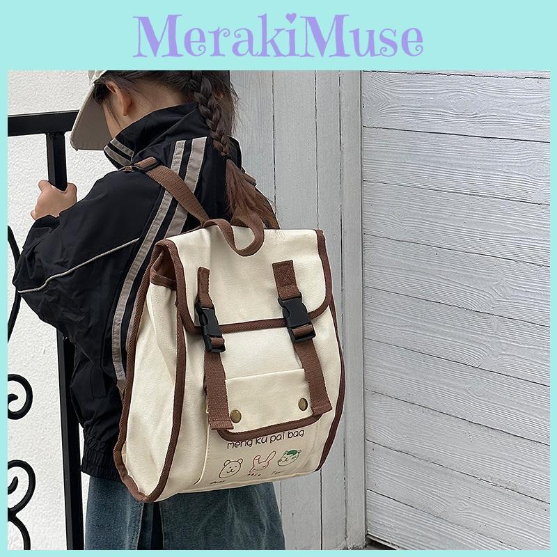Retro Cover Flip Childrens Backpack Canvas Waterproof Lightweight For School