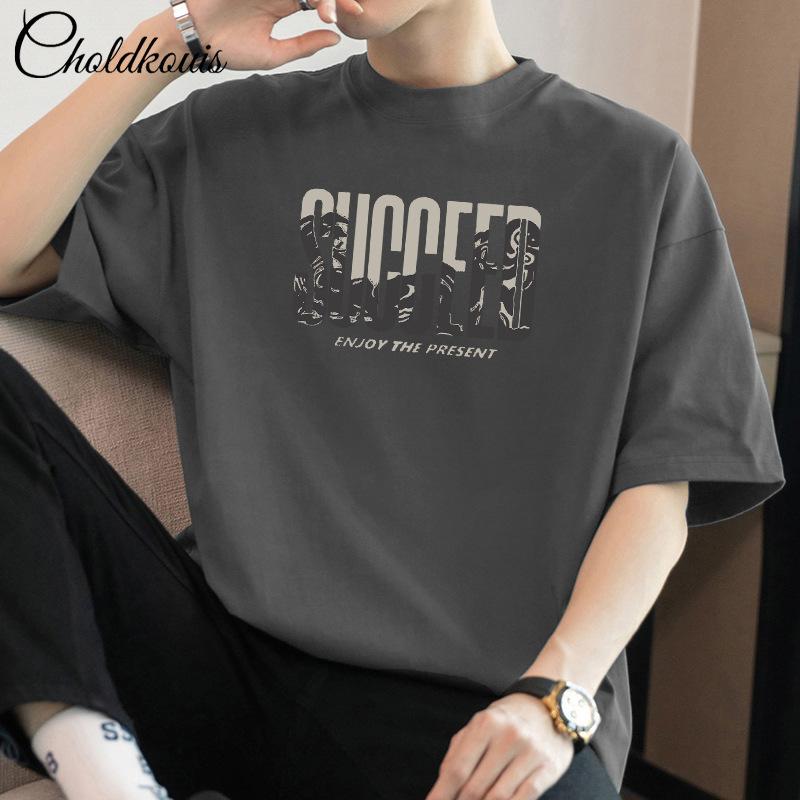 

Мужская футболка с коротким рукавом, летняя, модного бренда, универсальная, из чистого хлопка, тяжеловесная базовая футболка 3XL